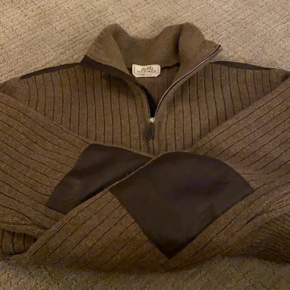 Hermès vintage wool sweater with leather trim
